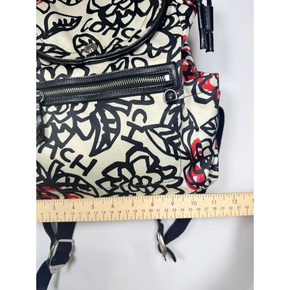 Coach Poppy Daisy Graffiti Backpack Floral Satin Black White Pink Travel Casual